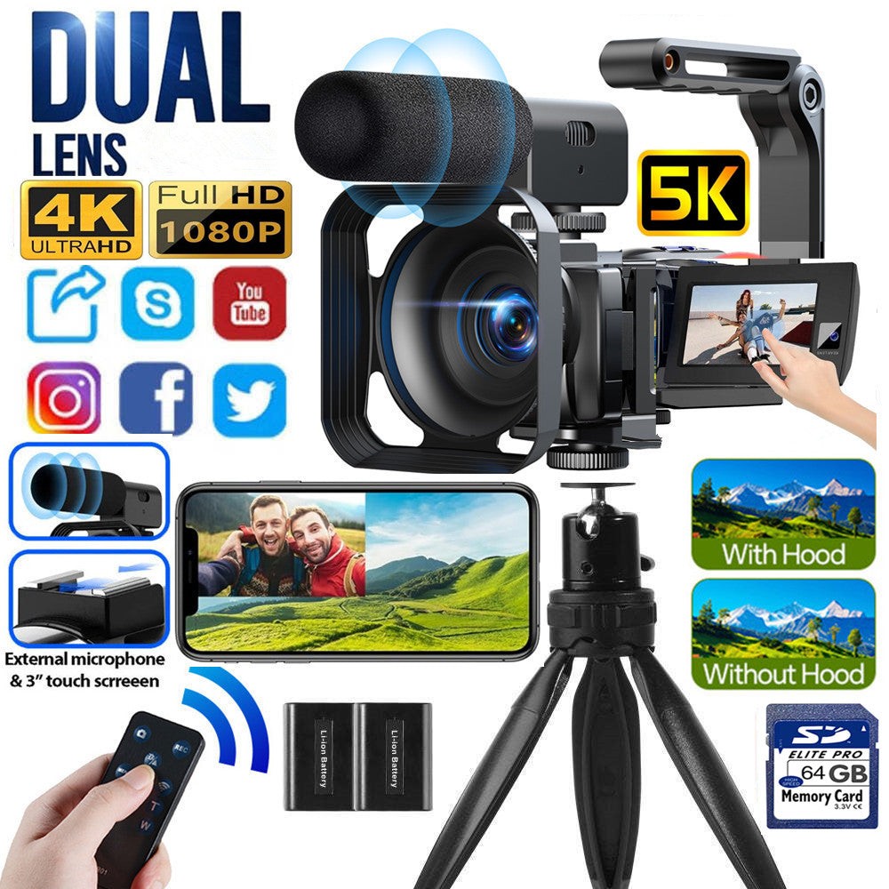 5K 56MP Dual Lens Video Camera Camcorder YouTube Vlogging Wifi IR Night Vision