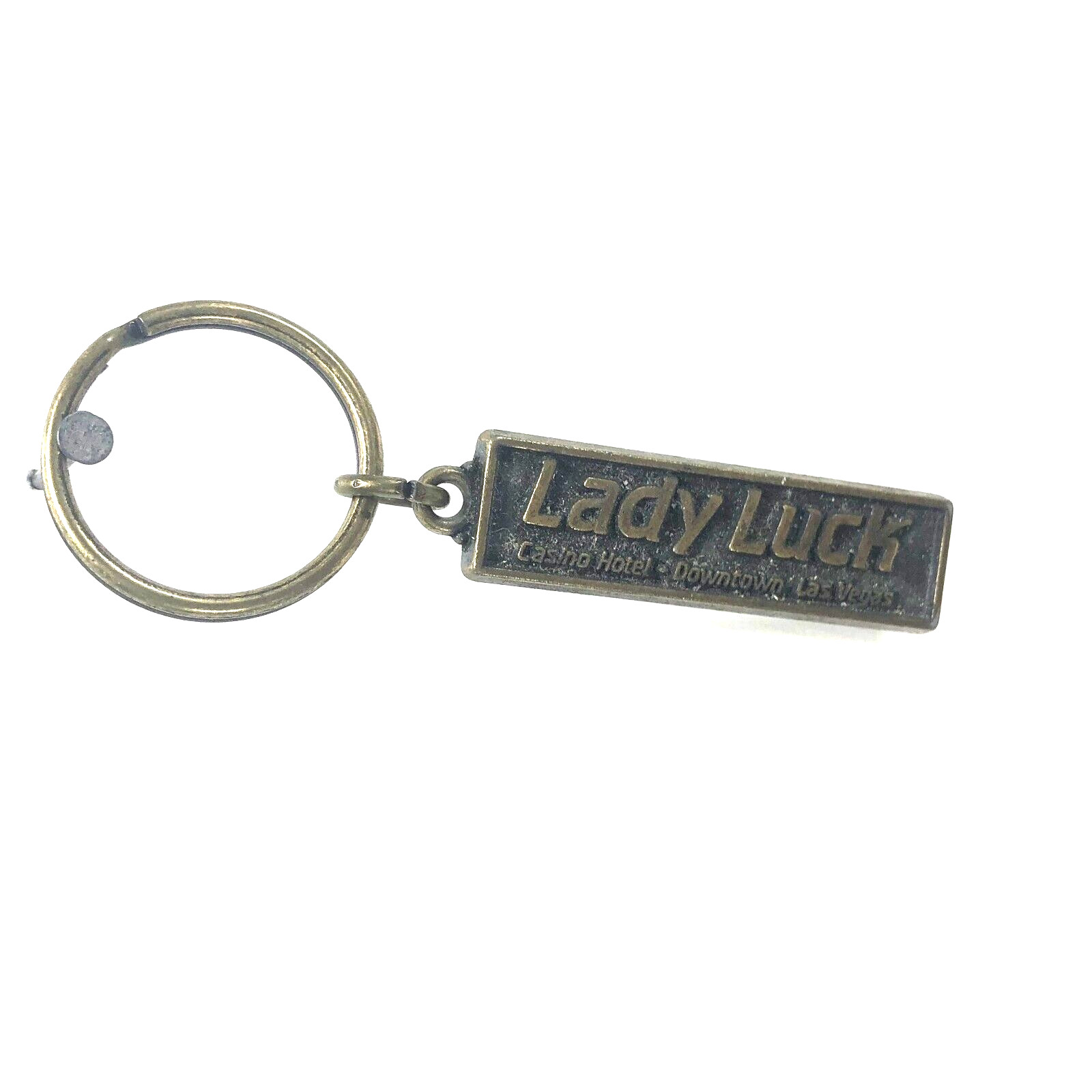 Vintage Brass Lady Luck Casino Hotel Keychain Las Vegas Nevada
