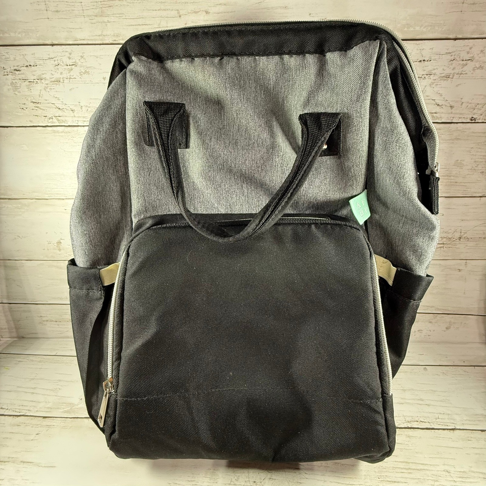 AFBP Diaper Bag Backpack Black Gray Two Tone Multi Pocket Insulated Travel Bag