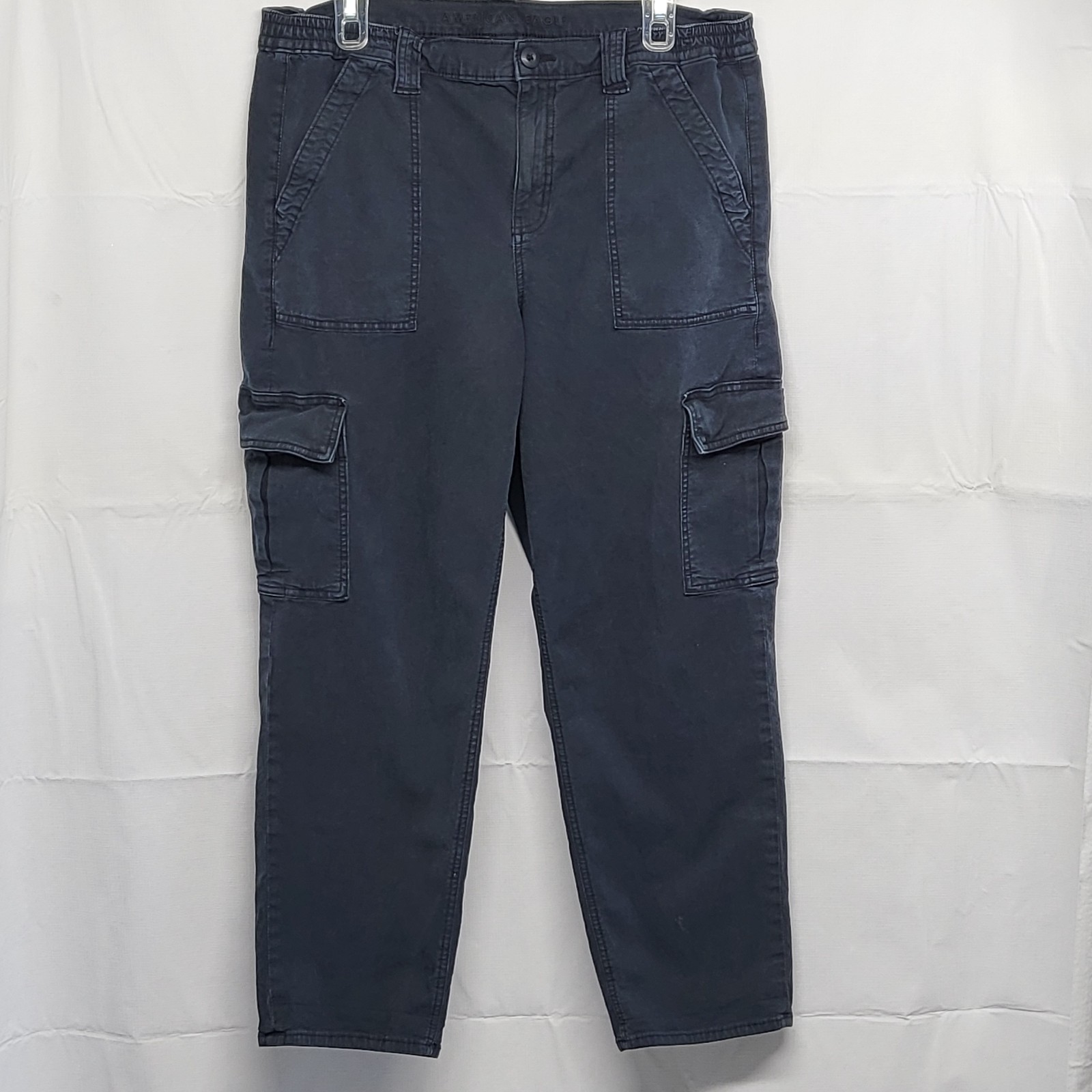 American Eagle Womens Cargo Pants Stretch Size 16 Short Chino Straight Dark Blue