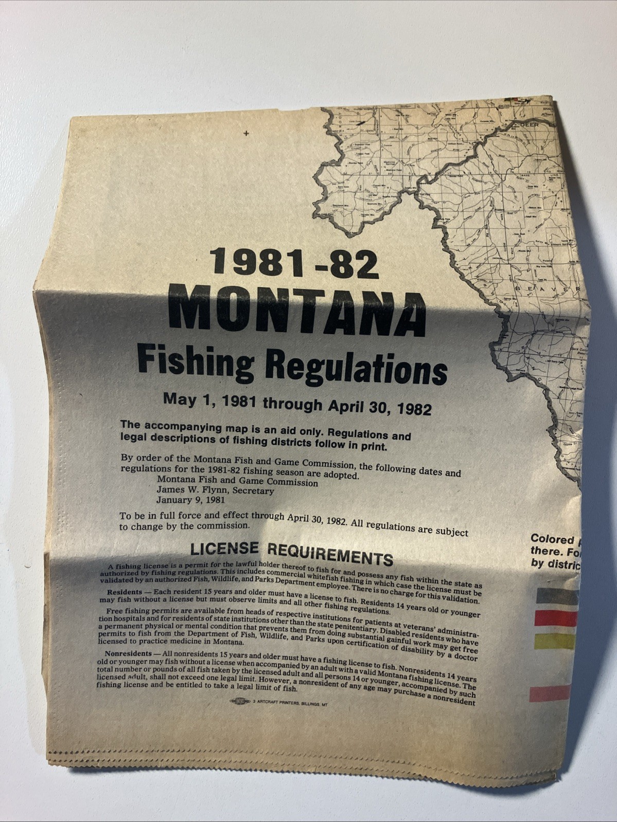 Vintage 1981-82 Montana Fishing Regulations Map Fly Fish Trout Guide!