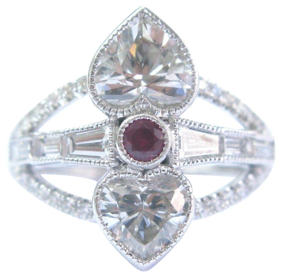 Heart Shape Diamond & Ruby Ring SOLID 14KT White Gold 2.71Ct