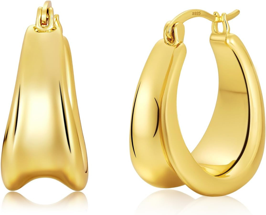 Small Chunky Hoops 18K Gold Plated Huggie Earrings for Women Sterling Silver Hyp
