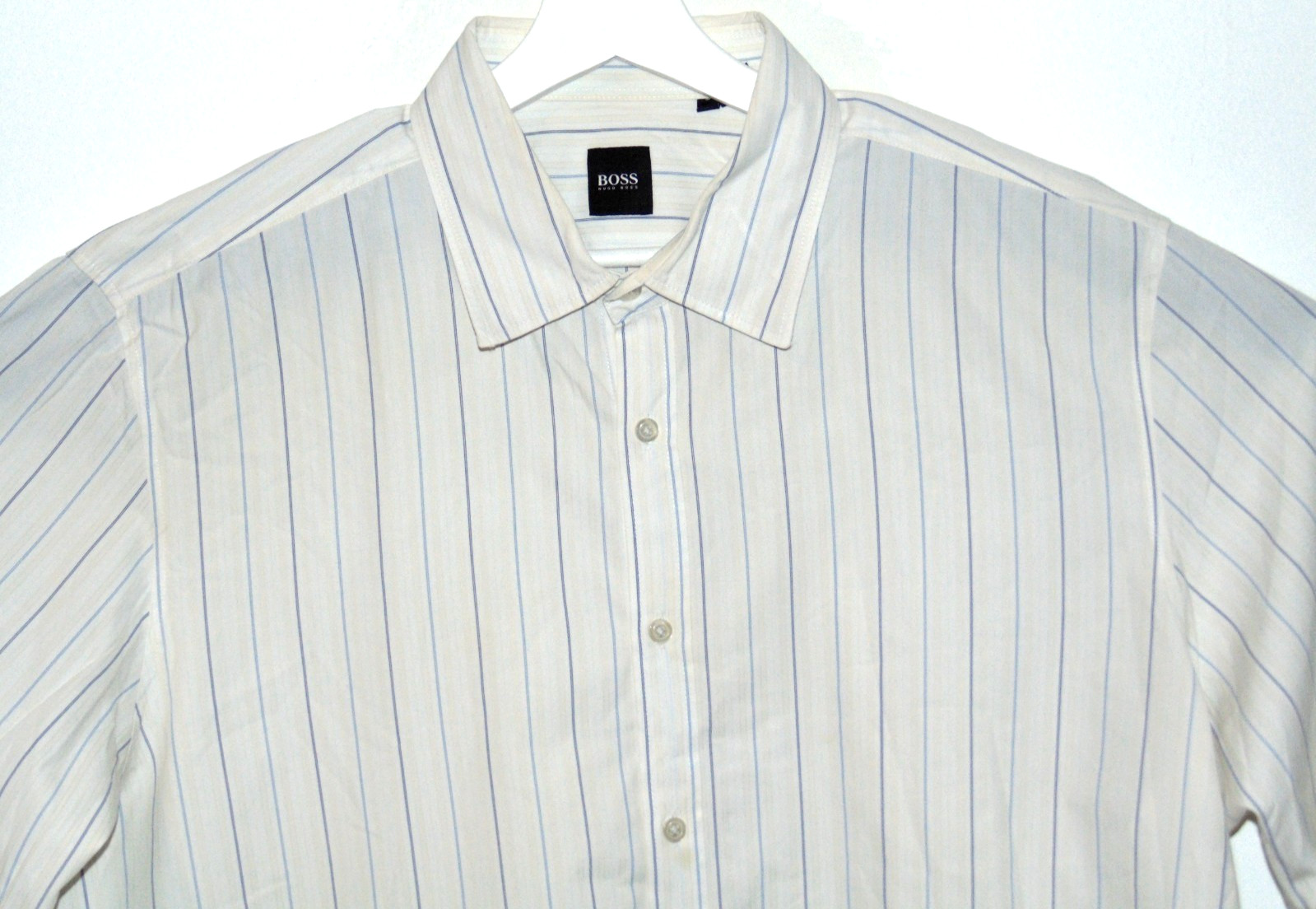 Boss Size XXL Shirt Cotton Ivory Striped button up Men Long Sleeve