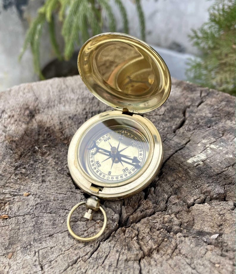 Nautical Push Button Compass  2" Polished Brass Pocket Compass  Handcrafted