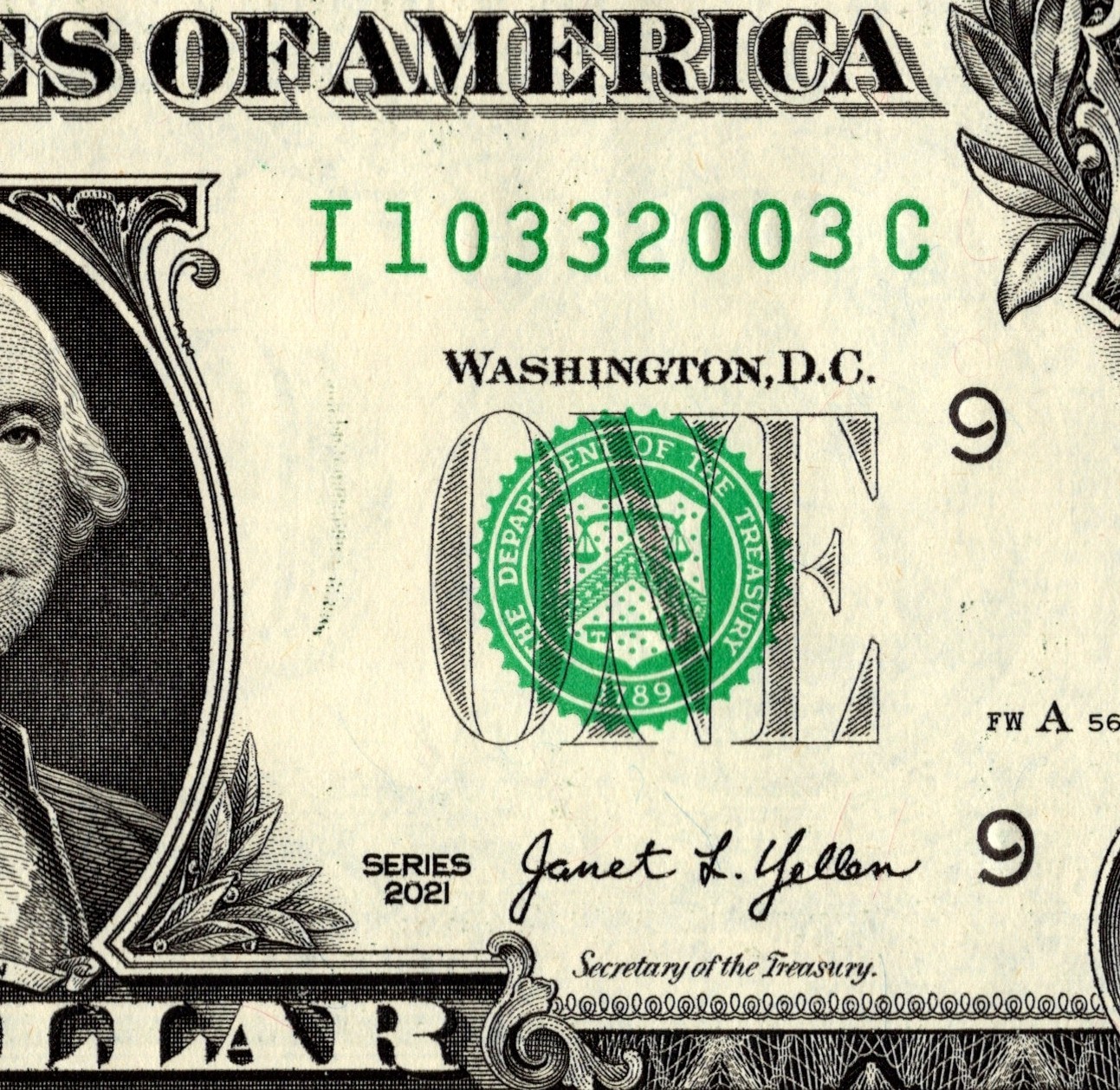 2003 Year note Fancy Serial Number One Dollar Bill I10332003C