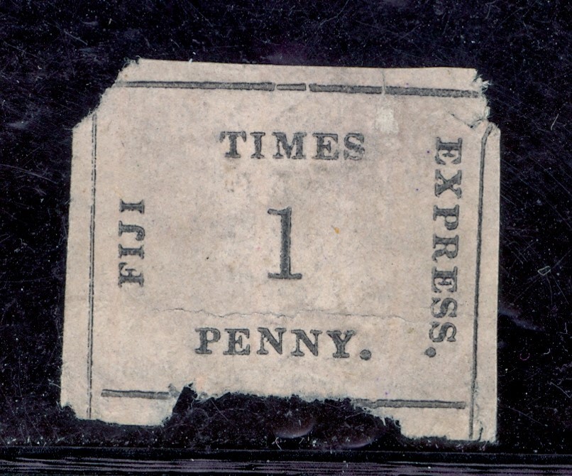 FIJI SG#5 1 PENNY BLACK/ROSE VERTICALLY LAID PAPER