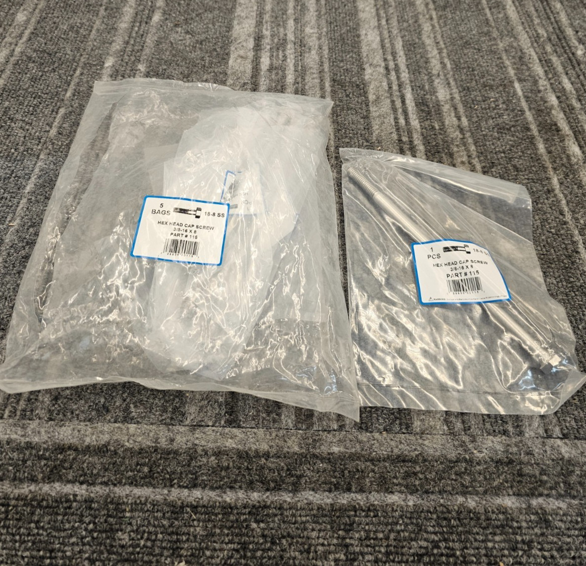 (QTY 5) Fasco Fastener 115: Hex Head Cap Screw 3/8-16" x 8" Stainless Steel