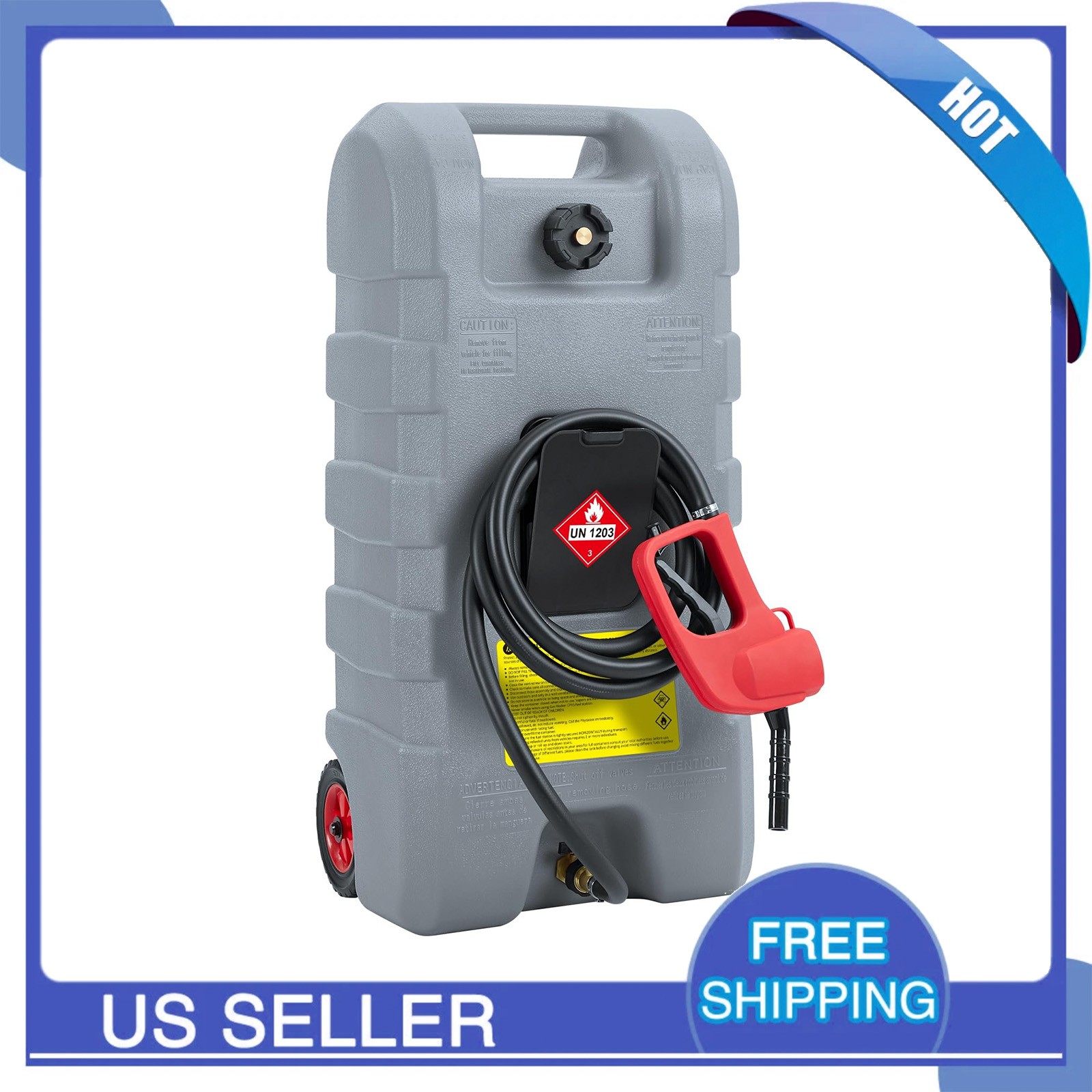 60L Fuel Tank Heavy-Duty Gas Tank and Fuel Caddy with Wheels & 10 ft Hose, Gray