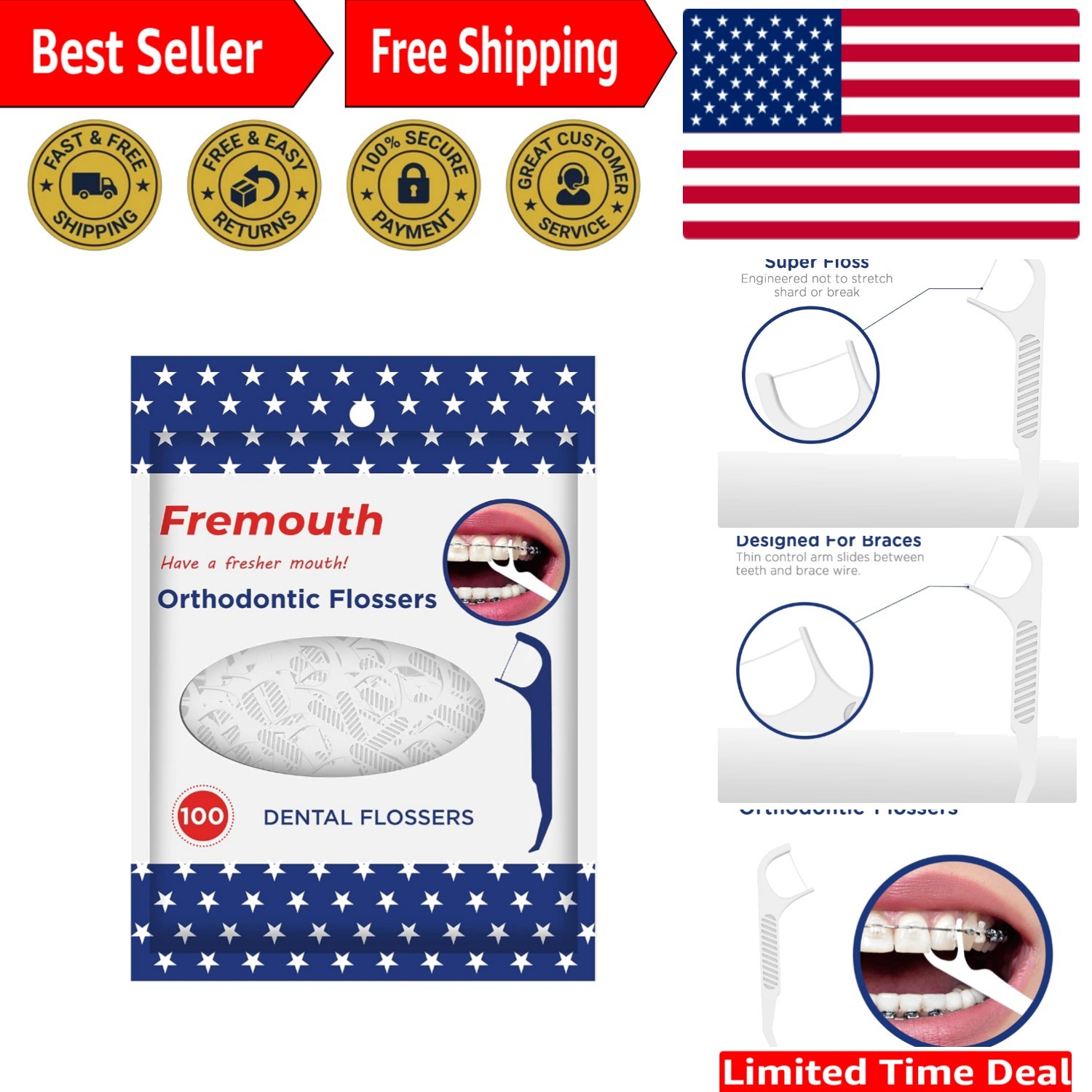 100 Count Flosser Picks for Braces - Ergonomic Design for Dental Hygiene