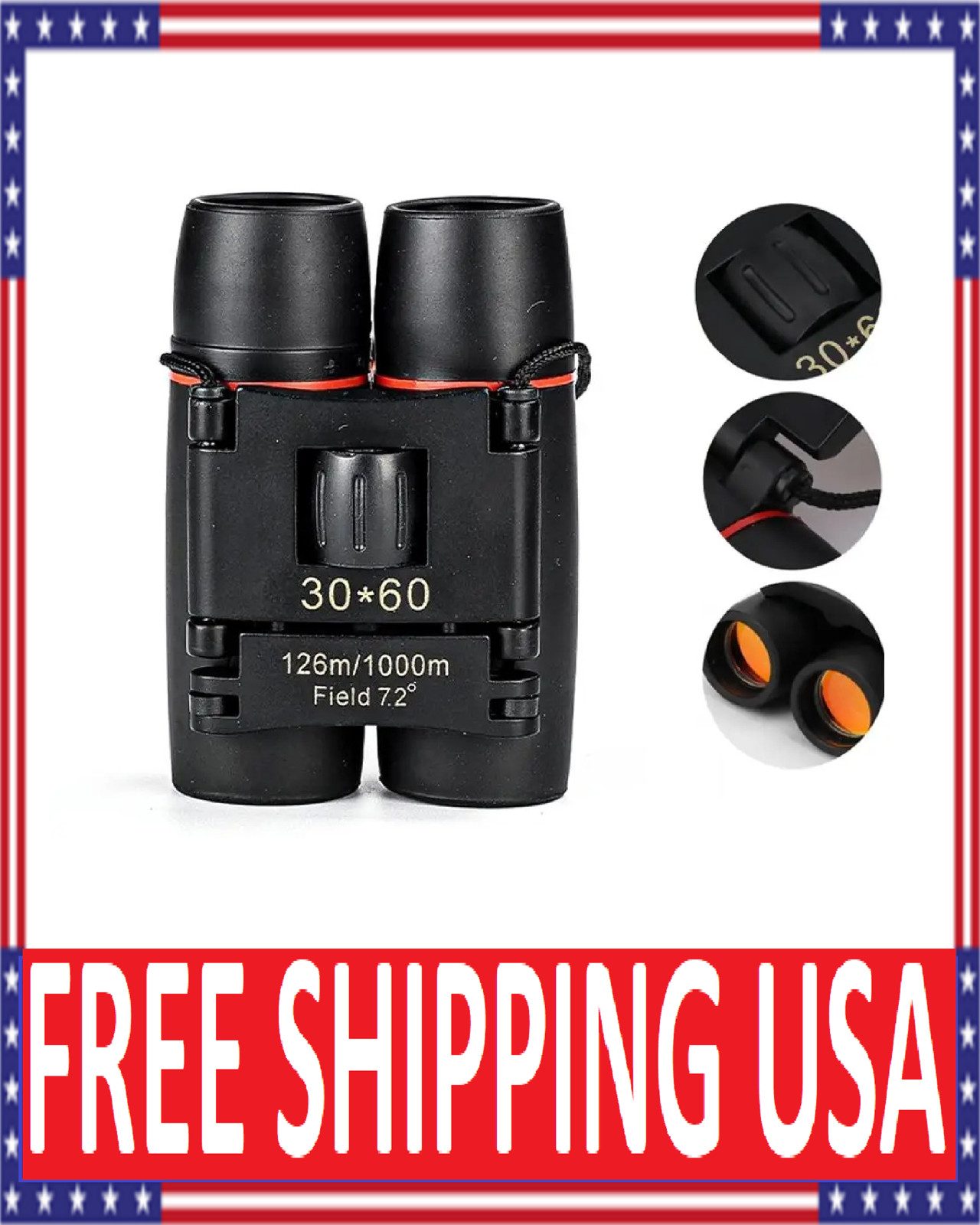 Binoculars 30x60 Zoom Outdoor Travel Compact Folding Telescope Hunting Day/Night
