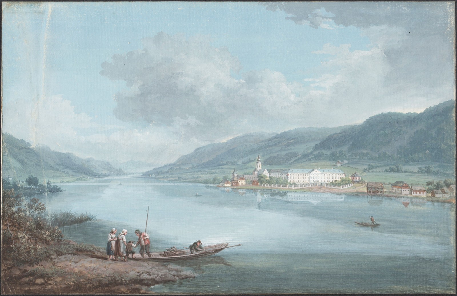 Ferdinand Runk - Pencil Ossiach Carinthia Original Gouache Drawing 1795