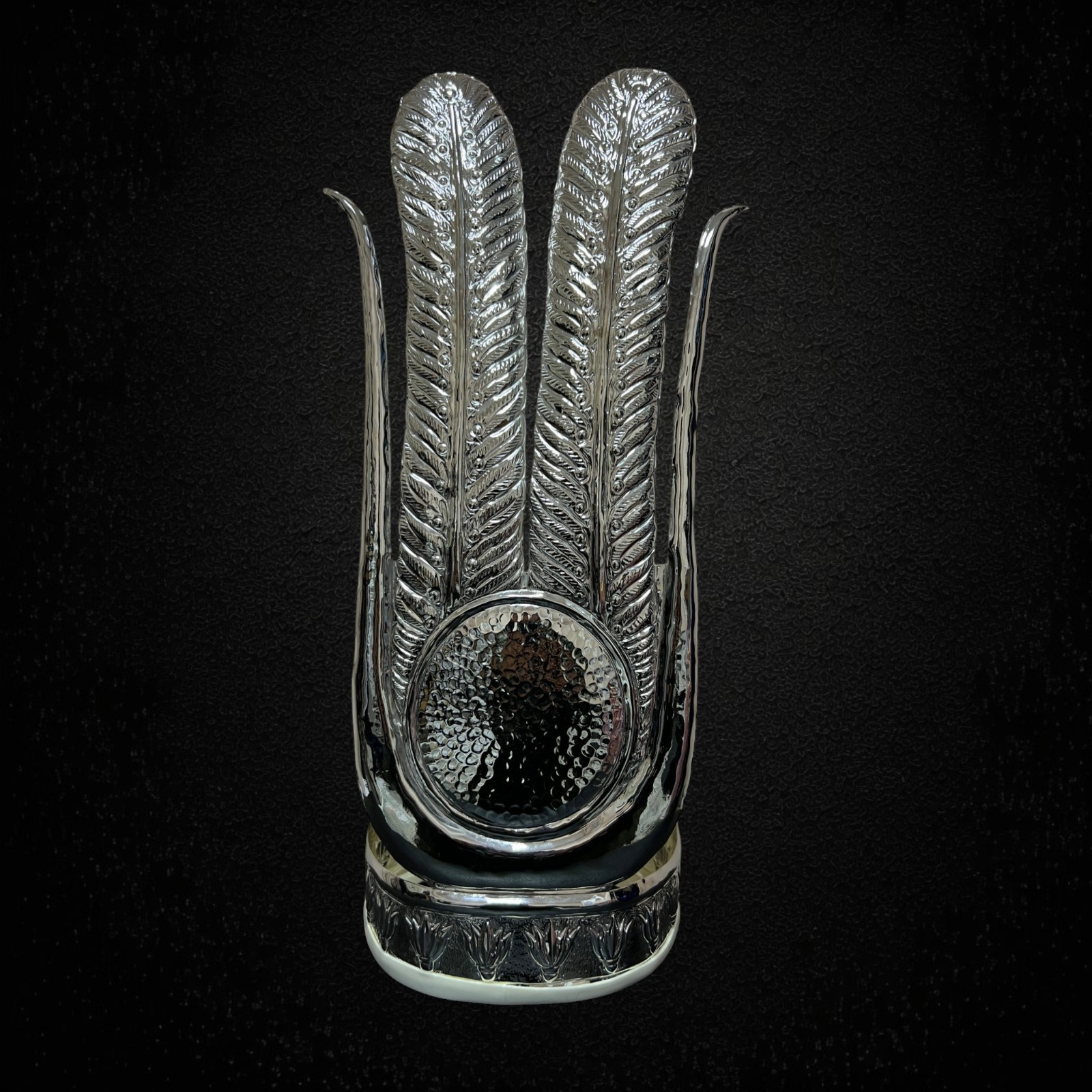 Ancient Egyptian Brass Feather Crown Statue Goddess Headpiece Silver Plated