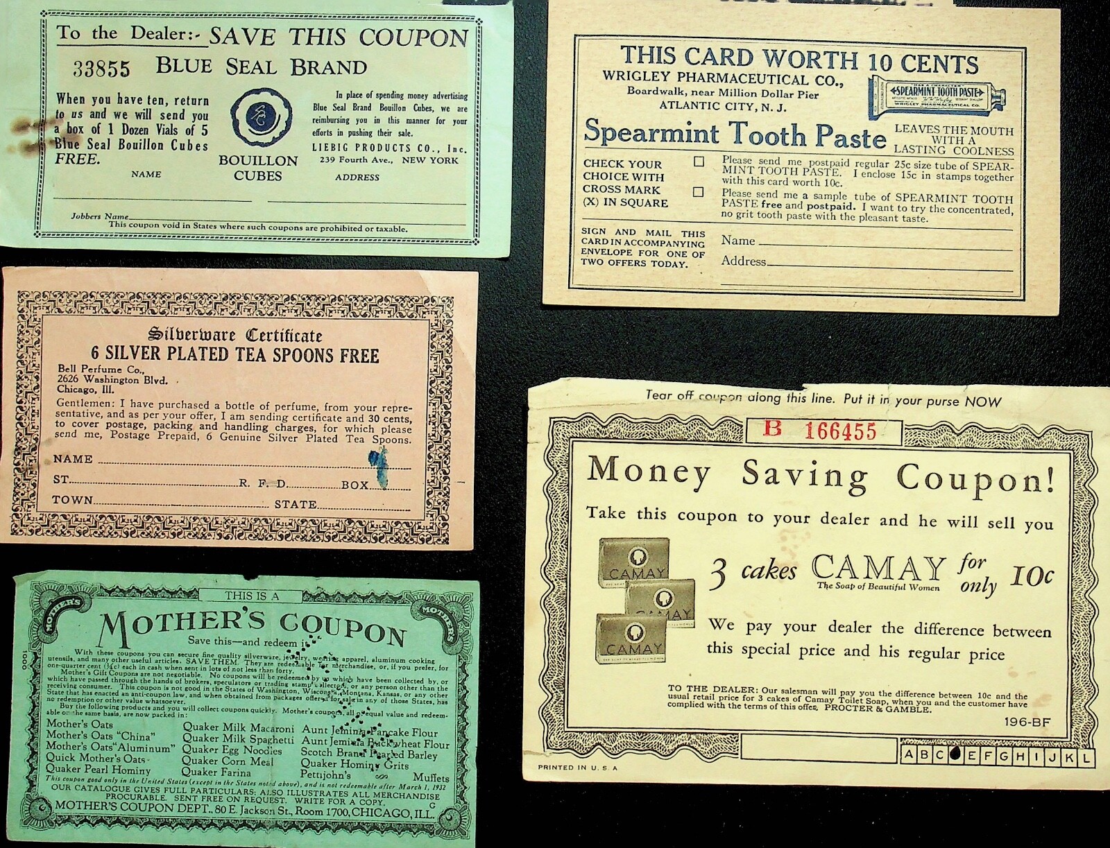 FIVE 1930-40's Coupons - Y-80