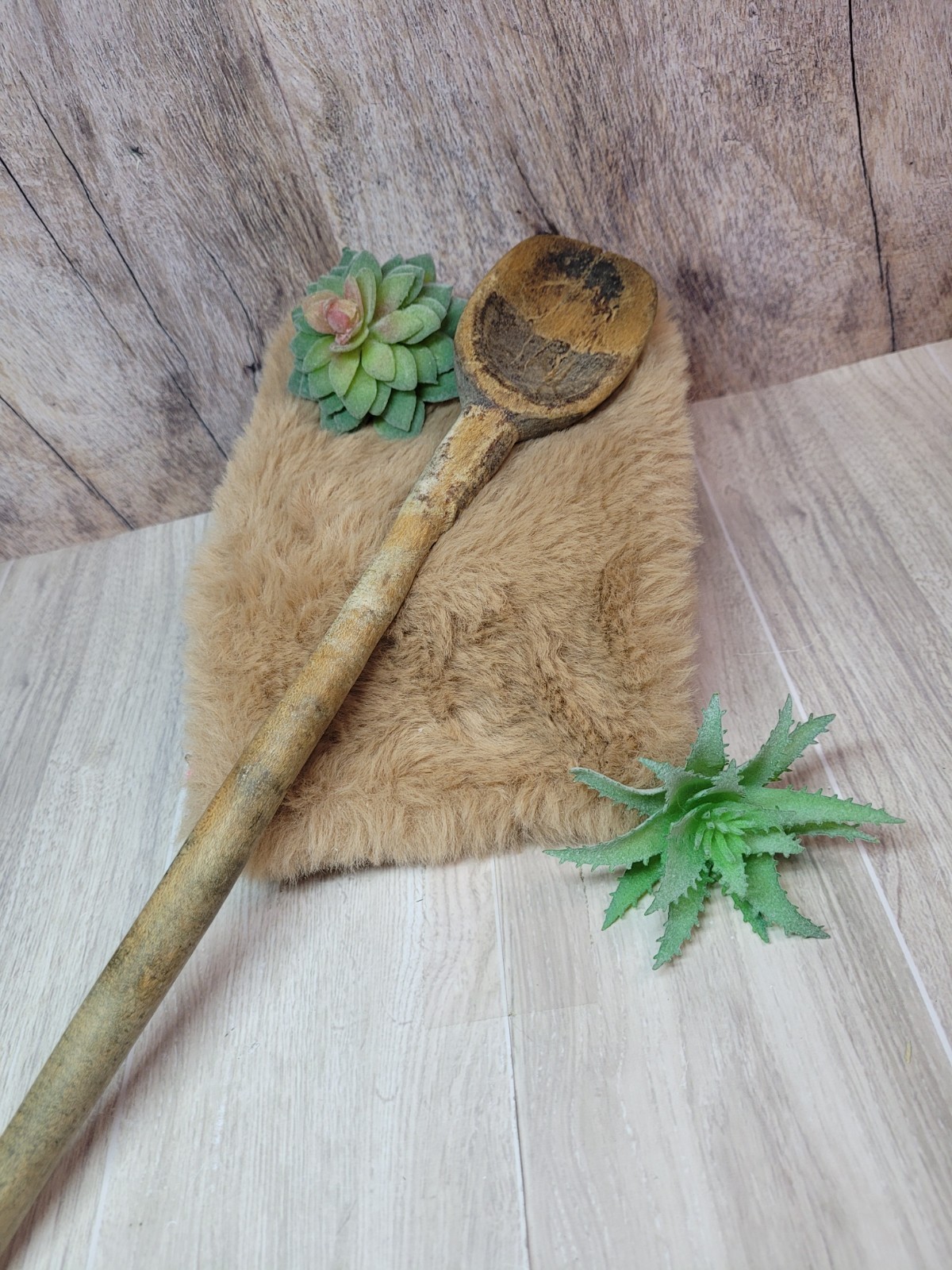 Large Antique Primitive Hand Carved Wooden Spoon Treenware 1800s Farmhouse