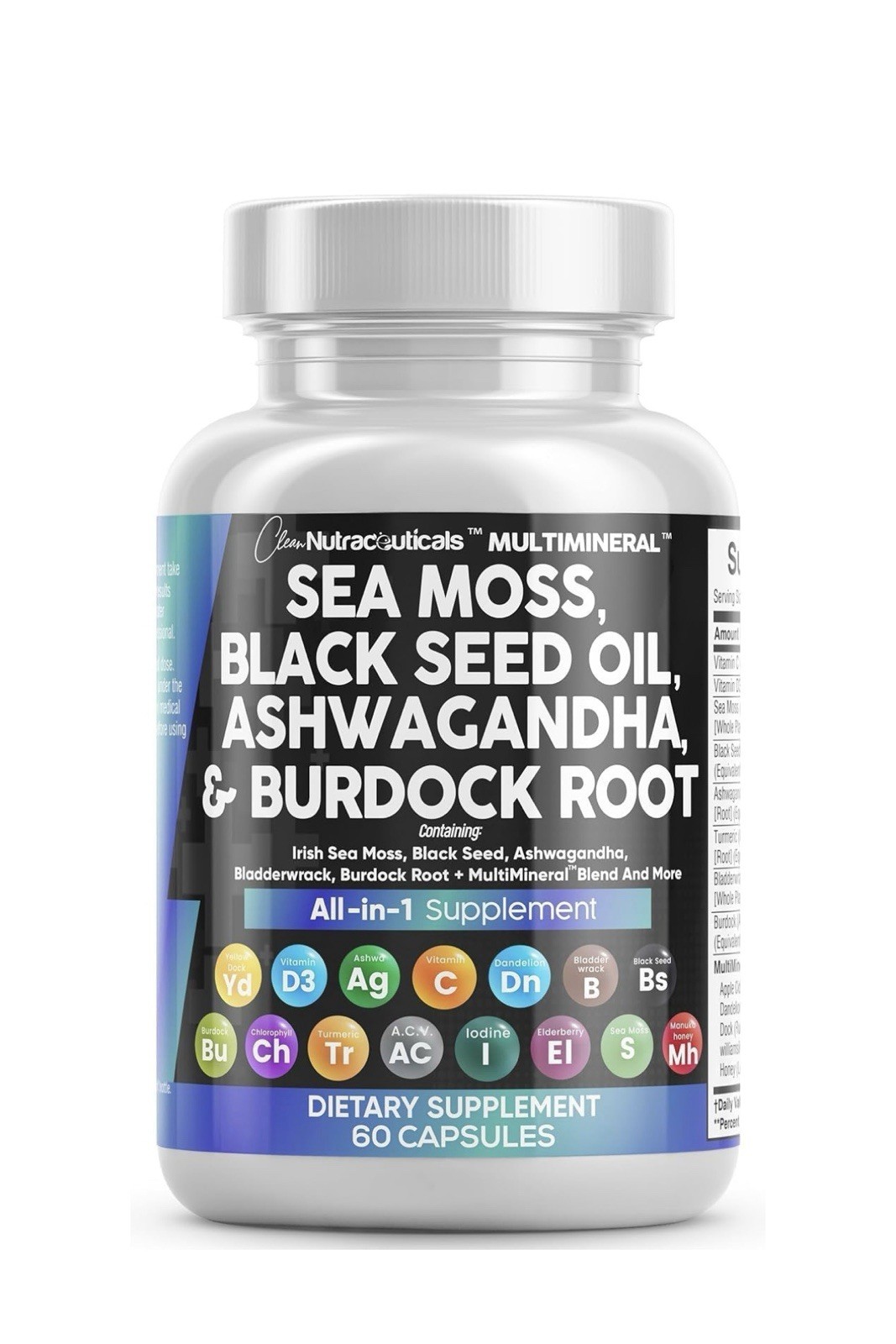 Sea Moss Black Seed Oil Ashwagandha Turmeric Bladderwrack Burdock & Vitamin C...