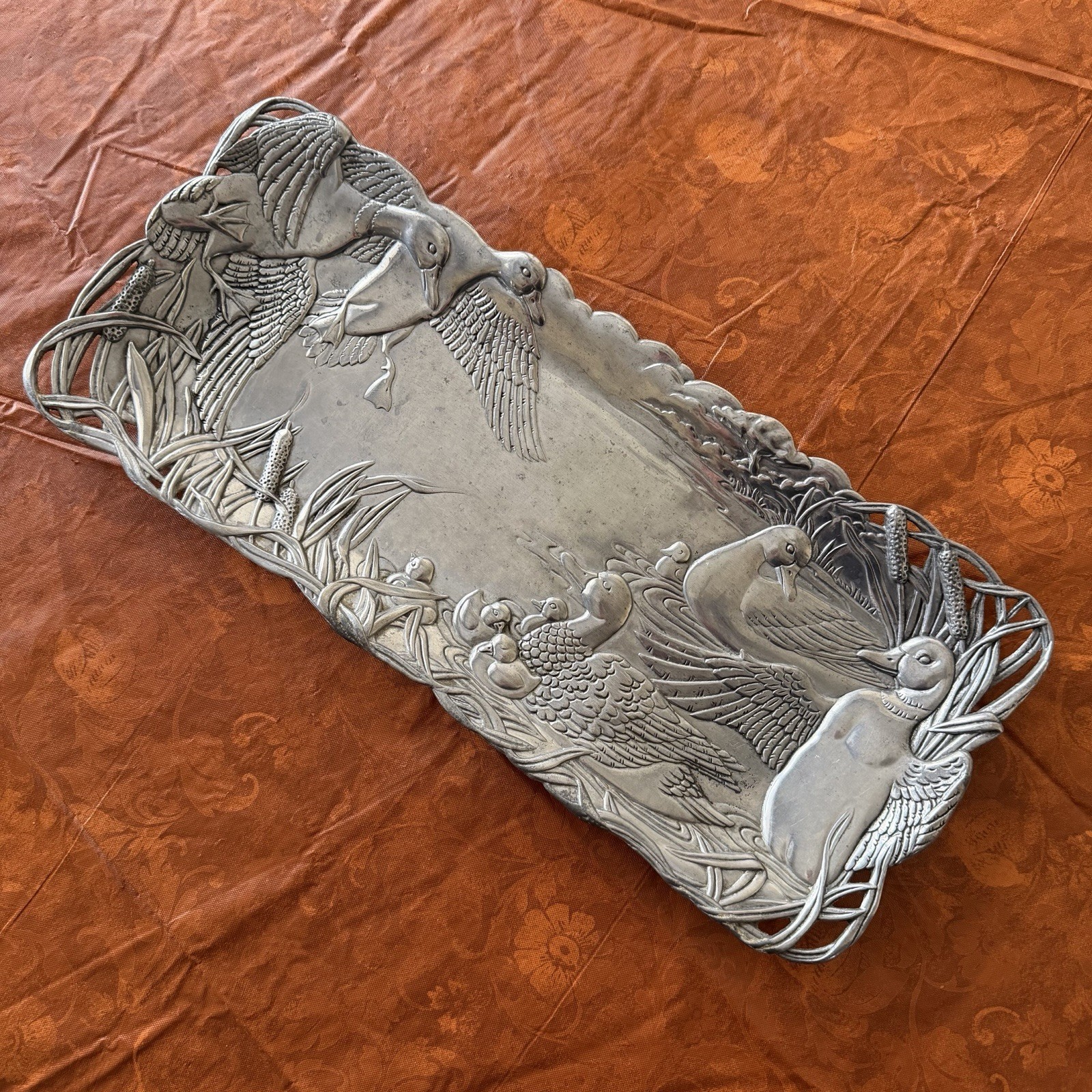 Vintage Arthur Court Duck Serving Tray 17.5" x 7.5" Sand Casted Aluminum