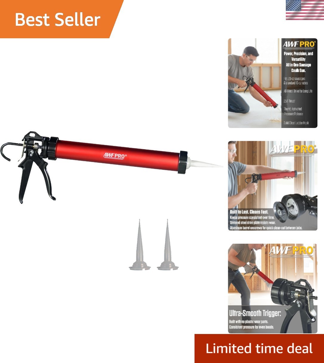 Sausage Caulking Gun, 20 oz Foil Pack and 10 oz Cartridge Convertible, 25:1 T...