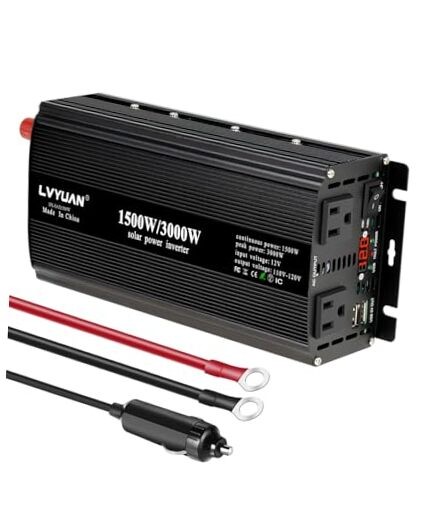  1500W Inverter Car Power Inverter 12V to 110V for Vehicles 12V-1500W Black