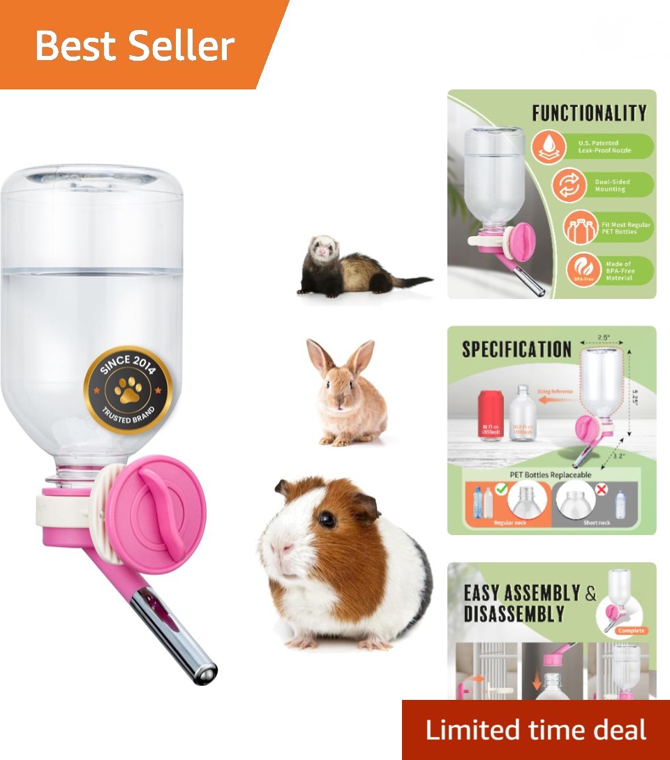 Patented No-Drip Water Bottle/Feeder for Guinea Pigs/Hamsters/Bunnies/Ferrets...