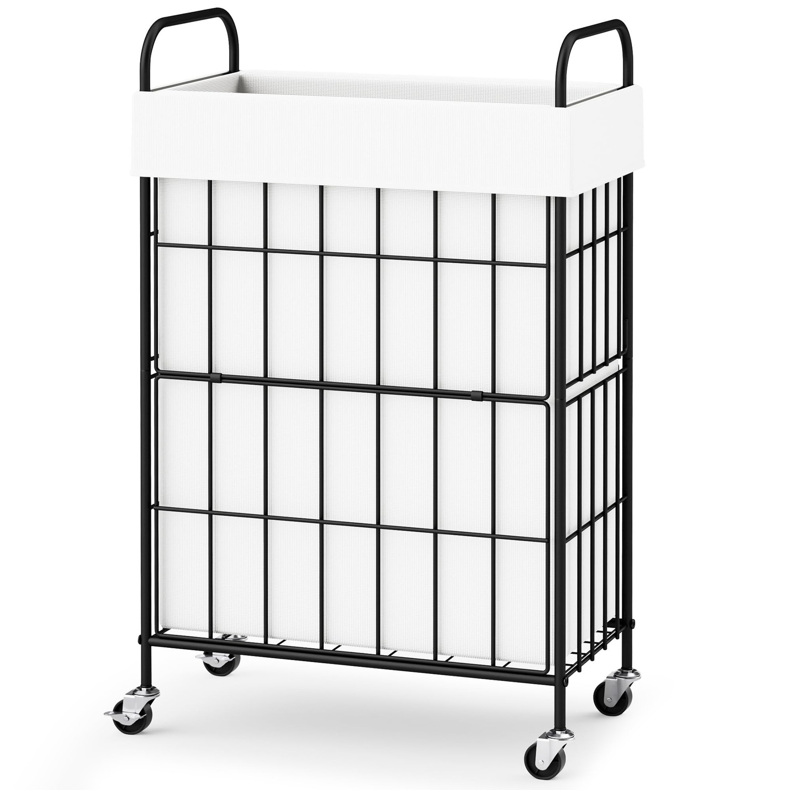 Slim Laundry Hamper, 60L Laundry Basket with Wheels, Clothes hamper with Remo...