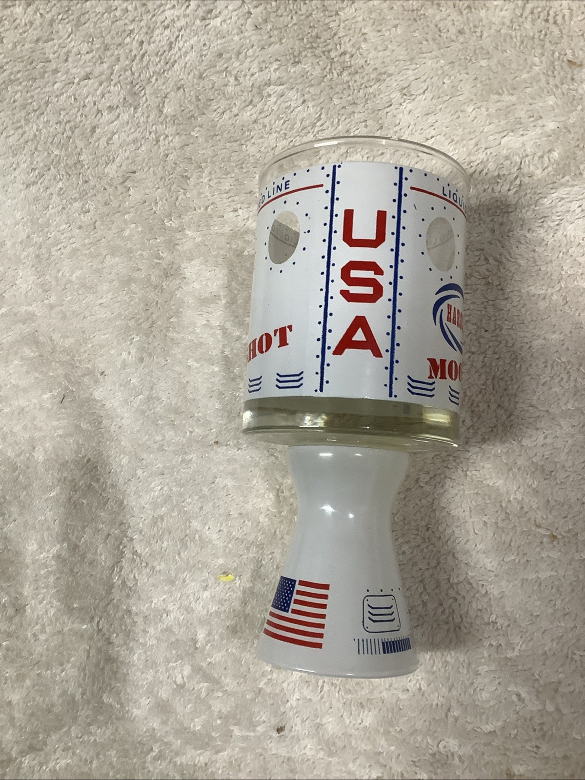 VINTAGE 1969 HAROLDS CLUB MOONSHOT SHOT GLASS COMMEMORATING MOON LANDING M5