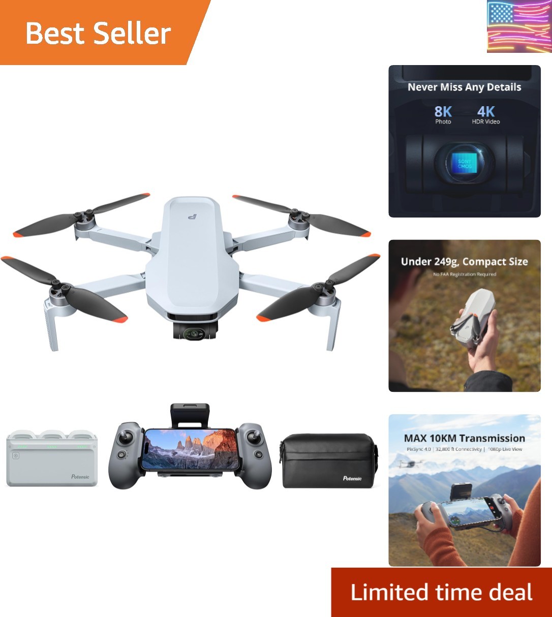 ATOM 2 Drone with Camera for Adults 4K Video, 8K Photo, Under 249g, 3-Axis Gi...