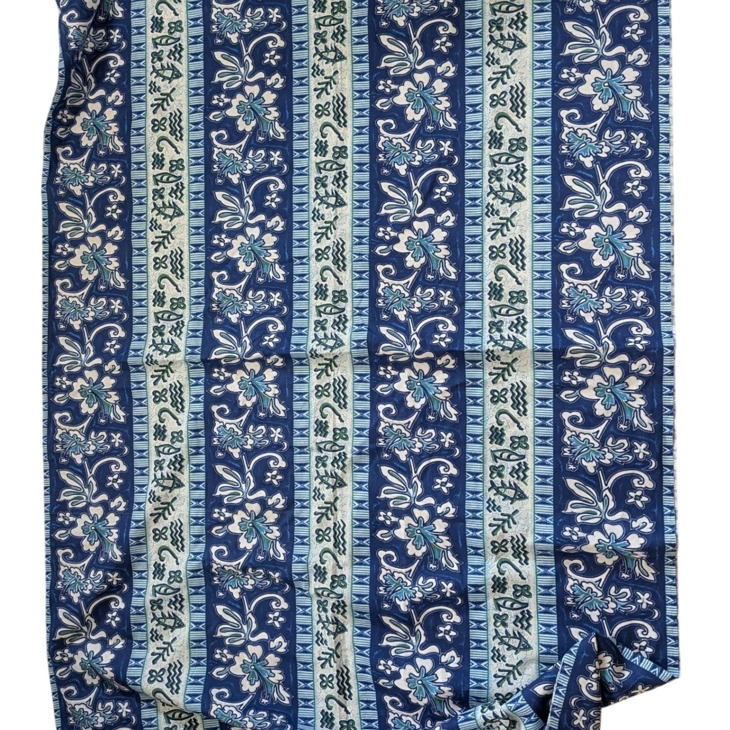 Blue Tropical Hibiscus Batik Cotton Fabric Sarong Beach Wrap Tribal Floral Print