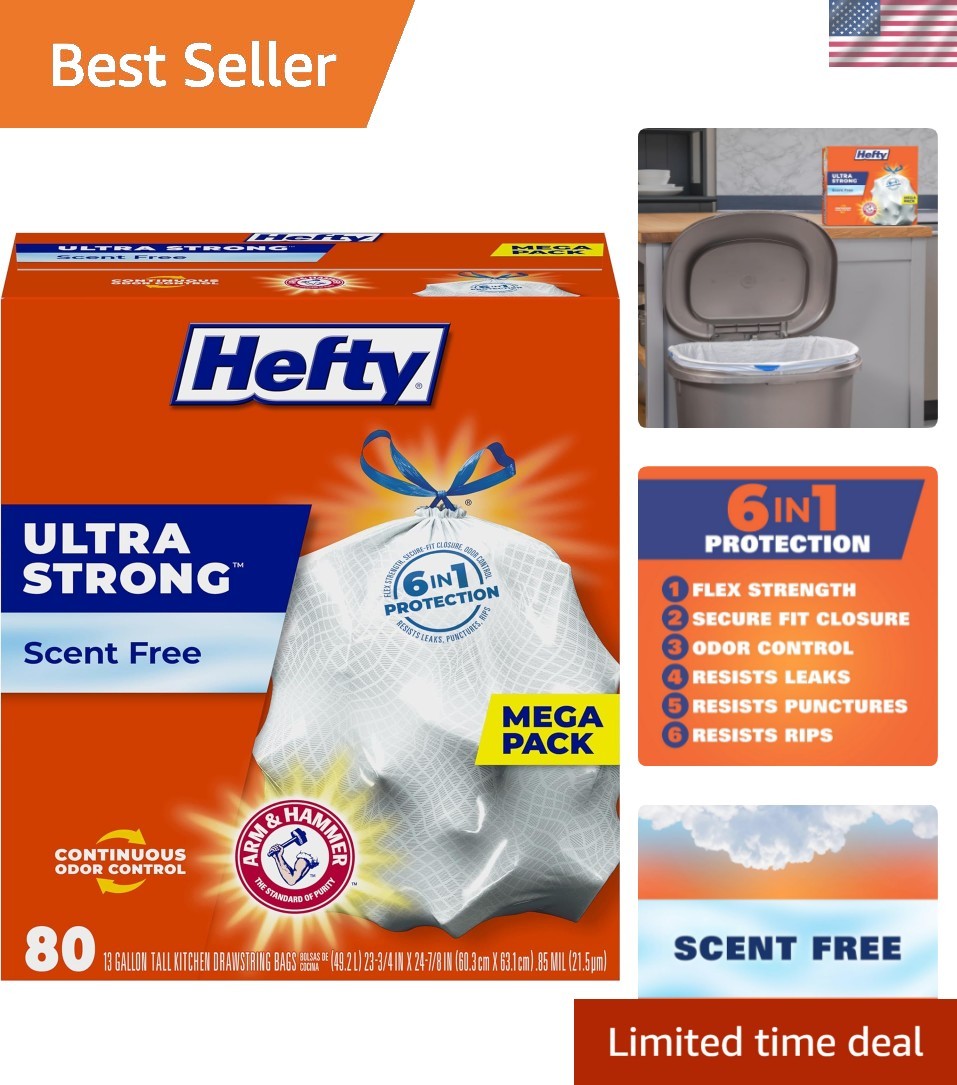 Ultra Strong Tall Kitchen Trash Bags, Unscented, 13 Gallon, 80 Count