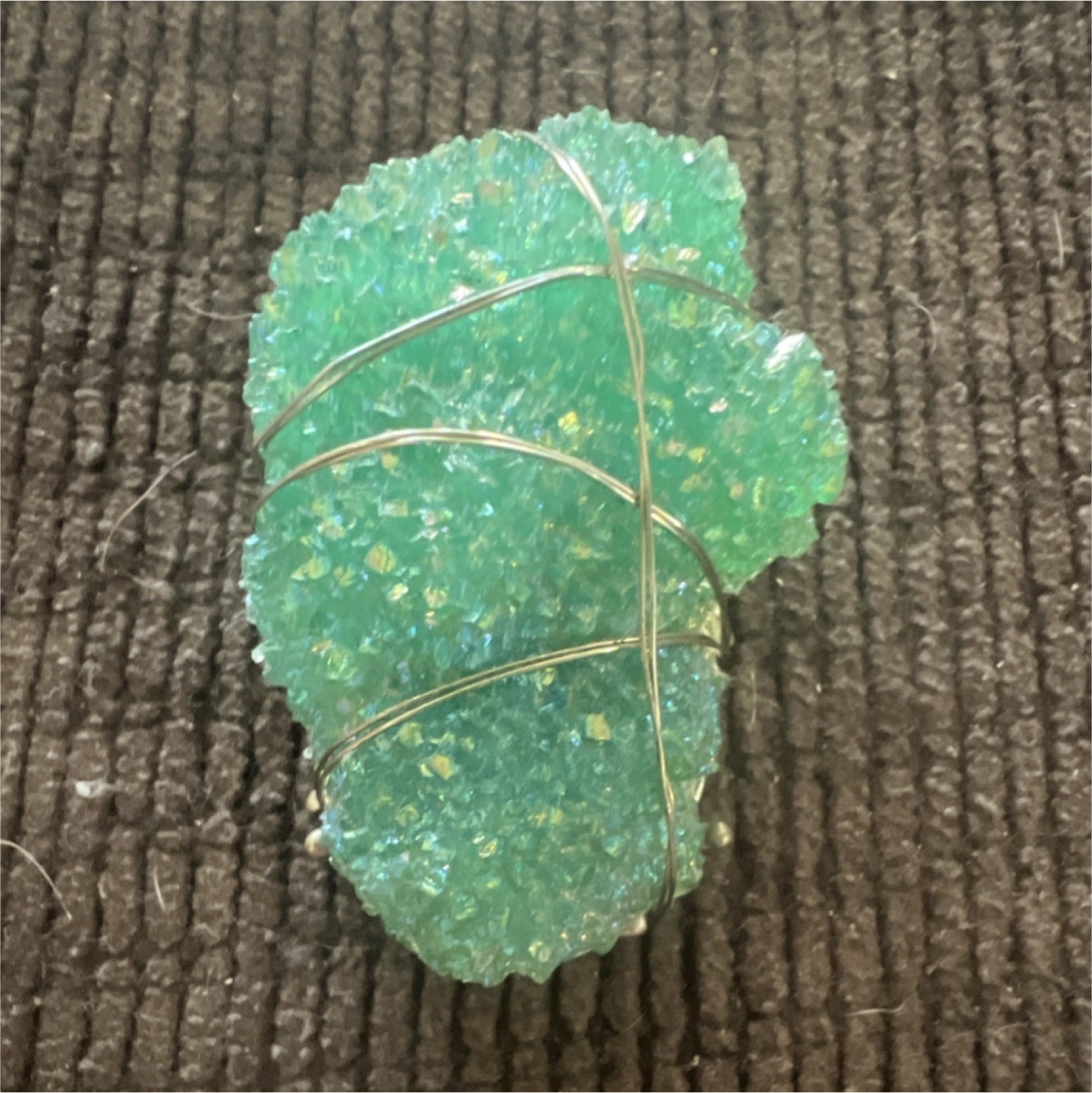 Wire Wrapped Oval Green Stone Pendant Charm Silver Metal Jewelry