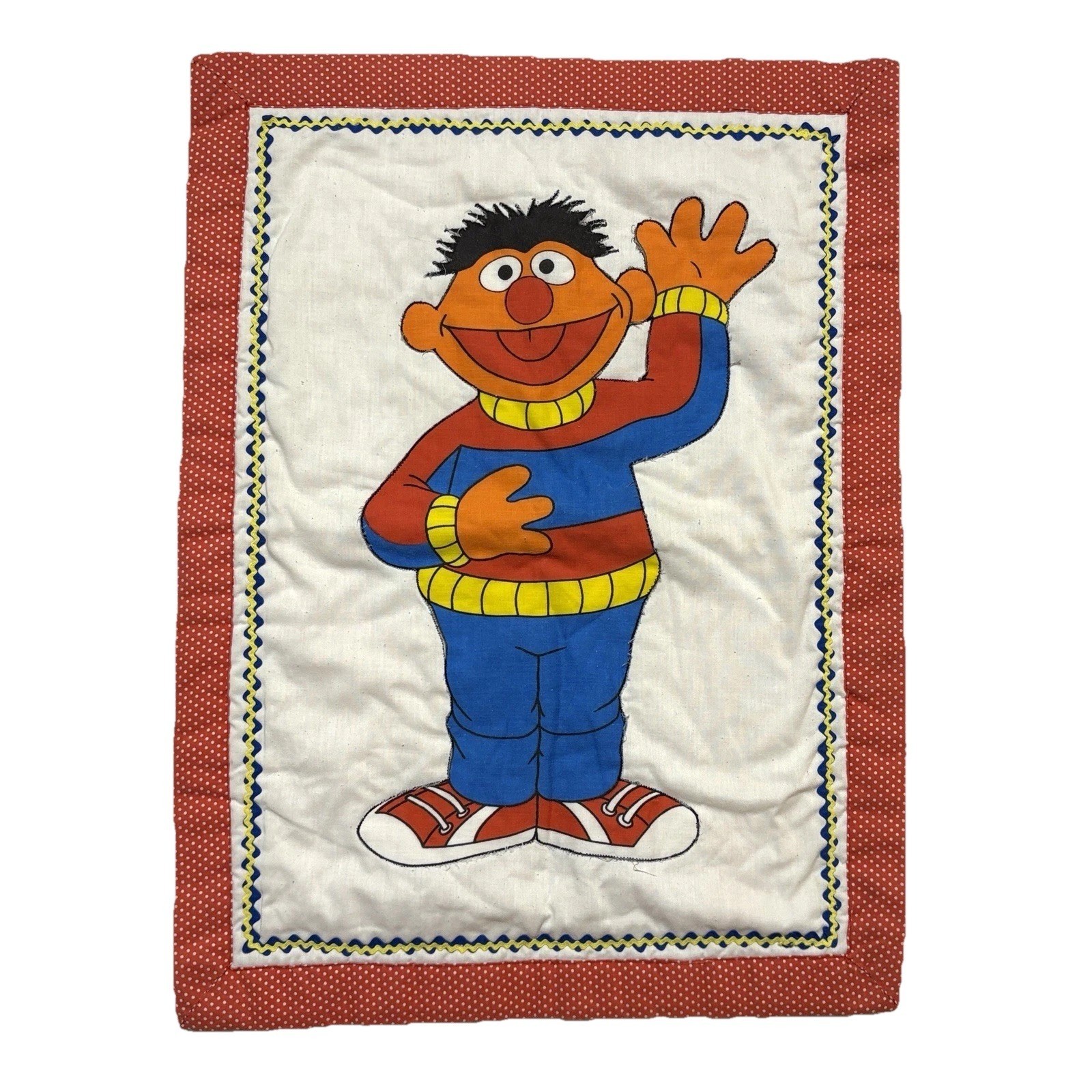 VTG Sesame Street Ernie Quilted Wall Hanging 18x24 Handmade Fabric Nursery Decor