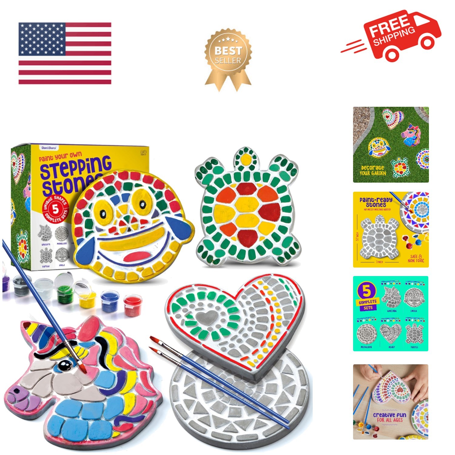 Stepping Stones Painting Kit for Kids - Outdoor Crafts - Paint 5 Garden Stone...