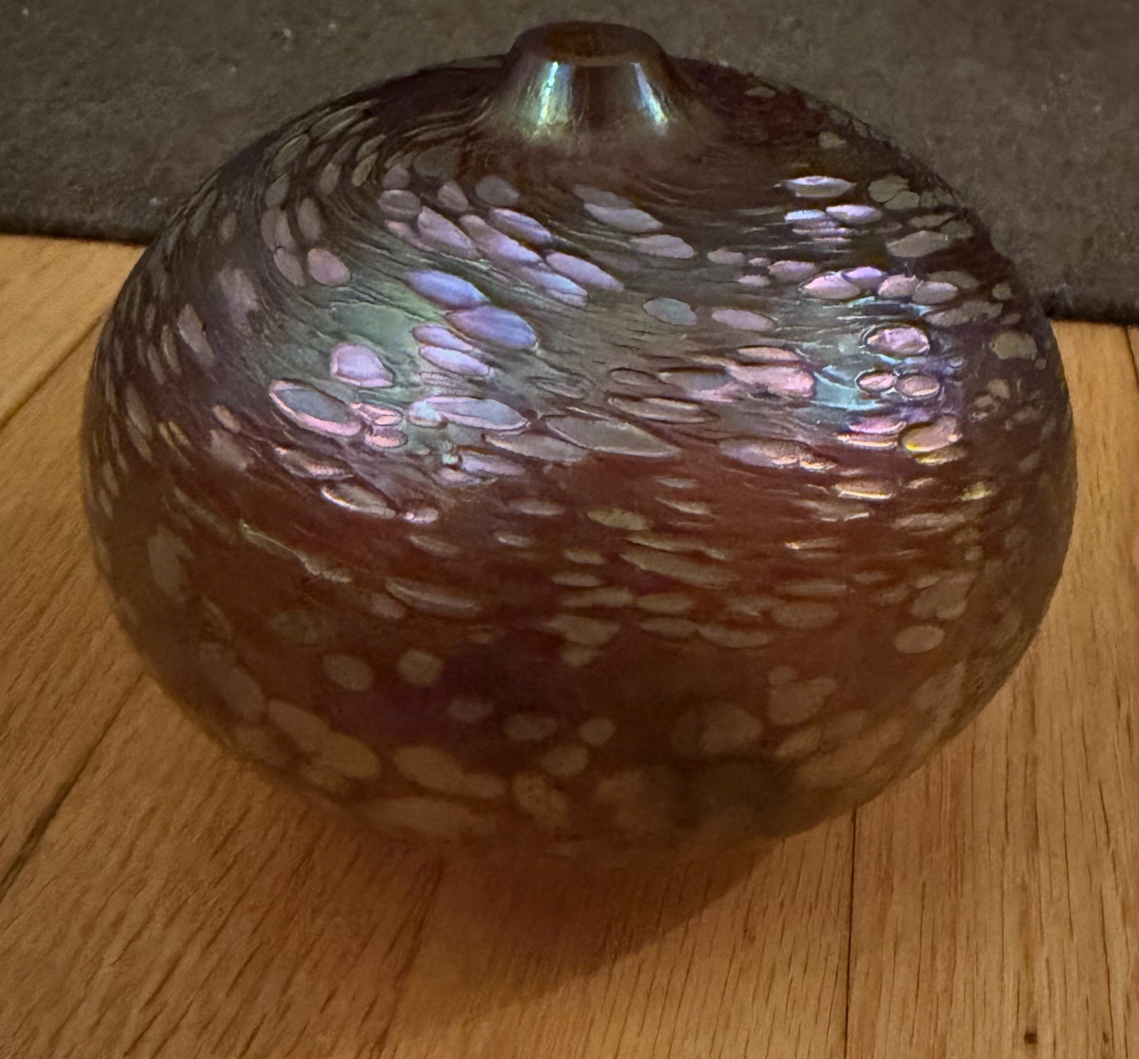Art Glass Oil Lamp vase Hand Blown Speckled Multicolor With Iridescent Finish