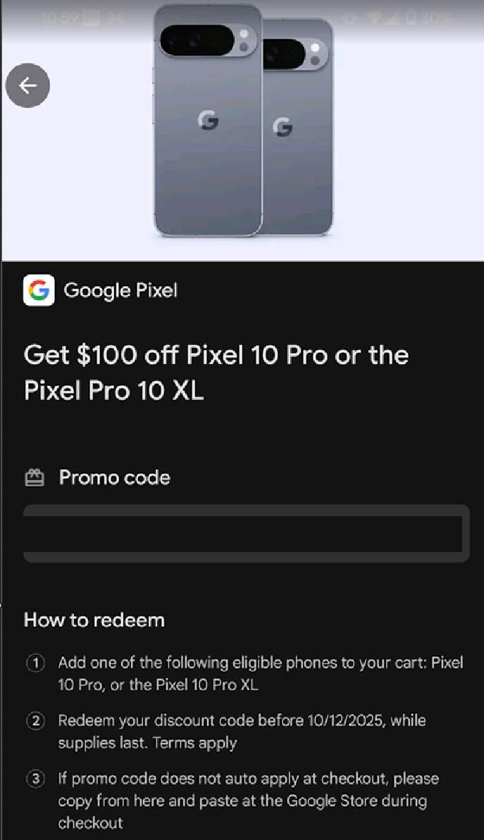 $100 Off Google Pixel 10 Pro or Pro XL Phone Discount Code