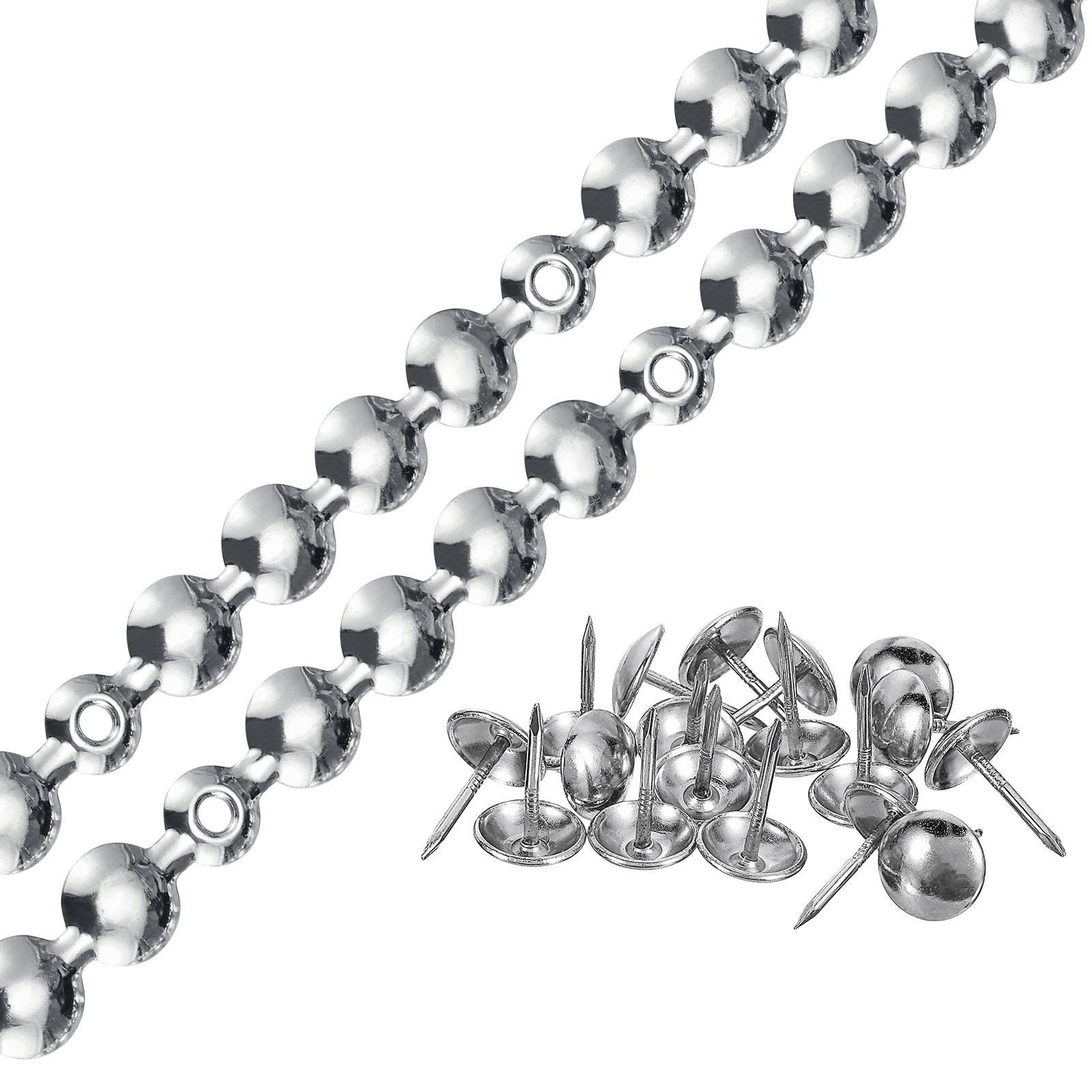 2Pcs 1Meter Glossy Upholstery Tacks Strips Trim Sofa Decorative Nails, Silver