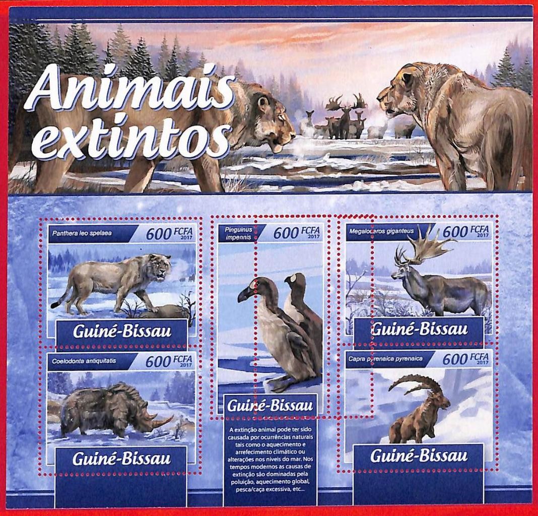 A5105 - GUINE-BISSAU - ERROR MISPERF Stamp Sheet - 2017 - Extinct animals
