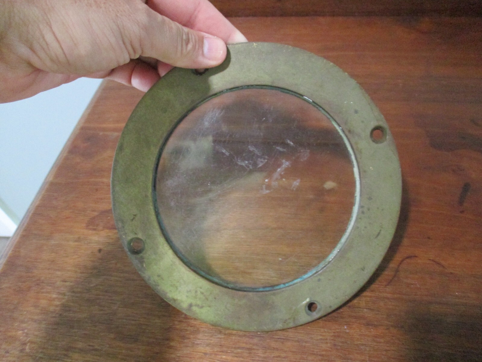 Authentic salvaged solid brass/glass ship nautical  porthole window 7 '' x 3/4''