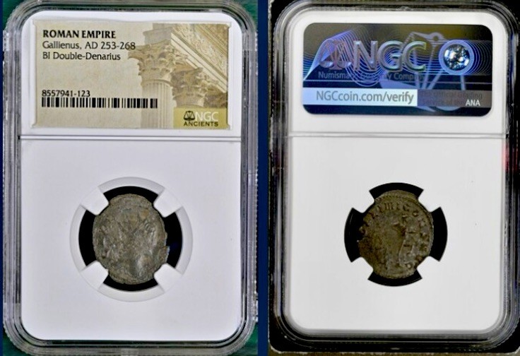 Ancient Roman Coin Emperor Gallienus 253AD-268AD NGC Genuine Double Denarius