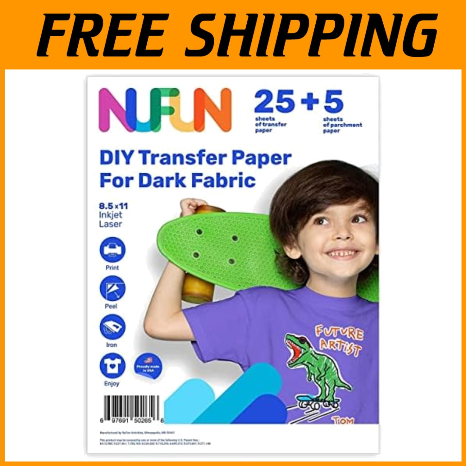 Iron-On Heat Transfer Paper for Dark T-Shirts, 25 Sheets