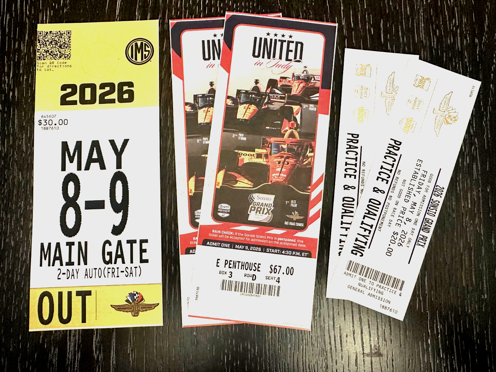2 Tickets IndyCar Sonsio GP Indianapolis - May 8-9, 2026