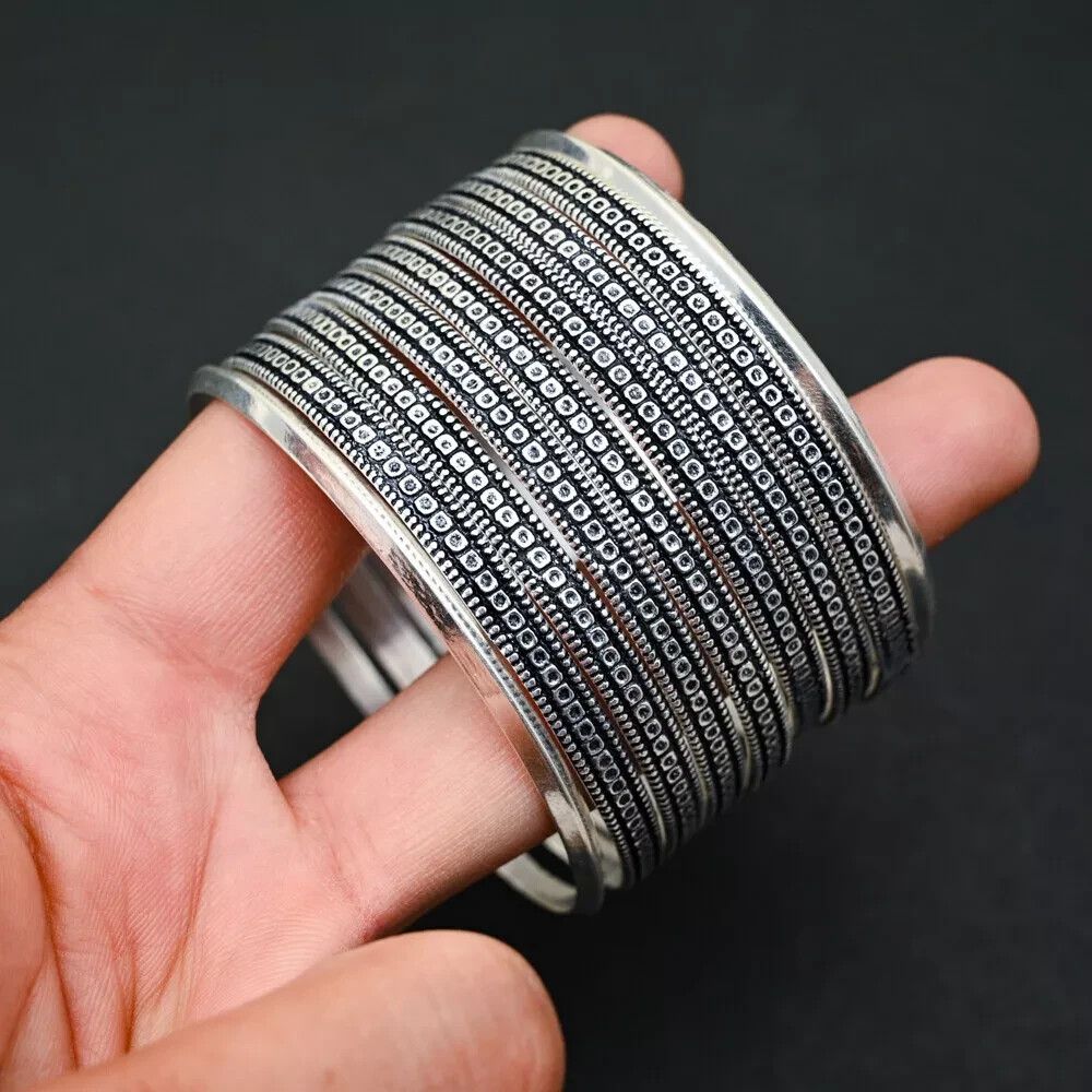 Solid 7 Set Of Silver Bangles 925 Sterling Silver Bracelet Handmade Women Bangle