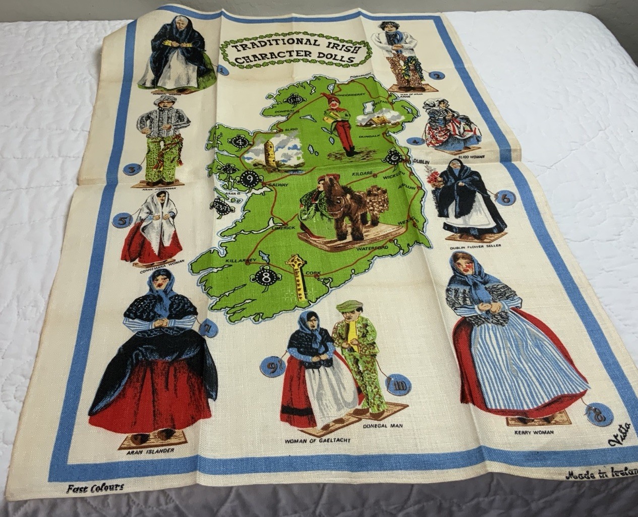 Vintage Kitchen Towel, Souvenir Of Ireland, Vista, All Pure Linen, Irish Dolls