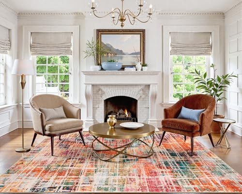  Multi Color Washable Area Rugs 8x10, Colorful Abstract Non Slip Foldable Rug 