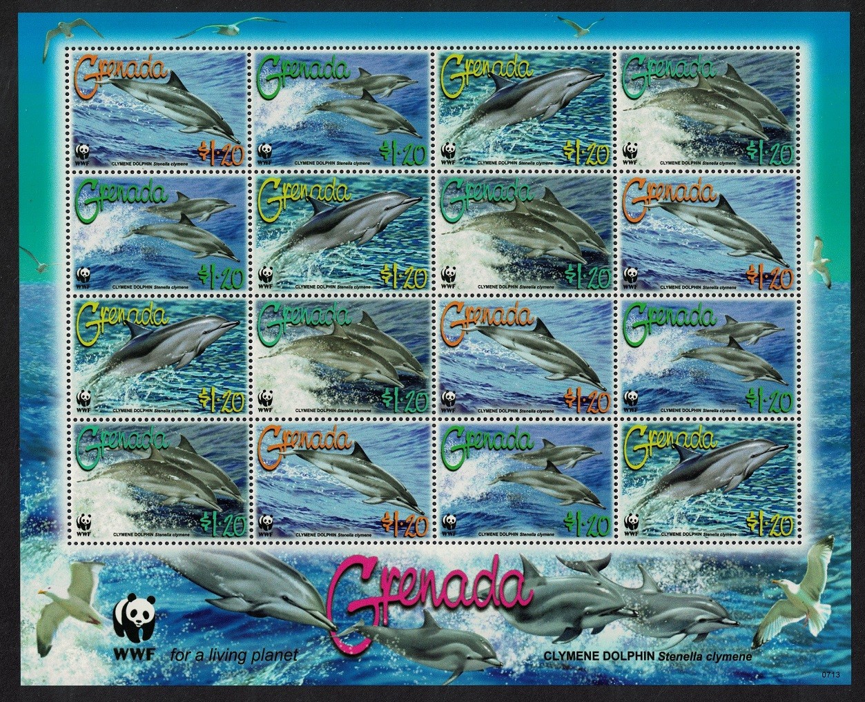 Grenada WWF Clymene Dolphin Sheetlet of 4 sets 2007 MNH SG#5288-5291