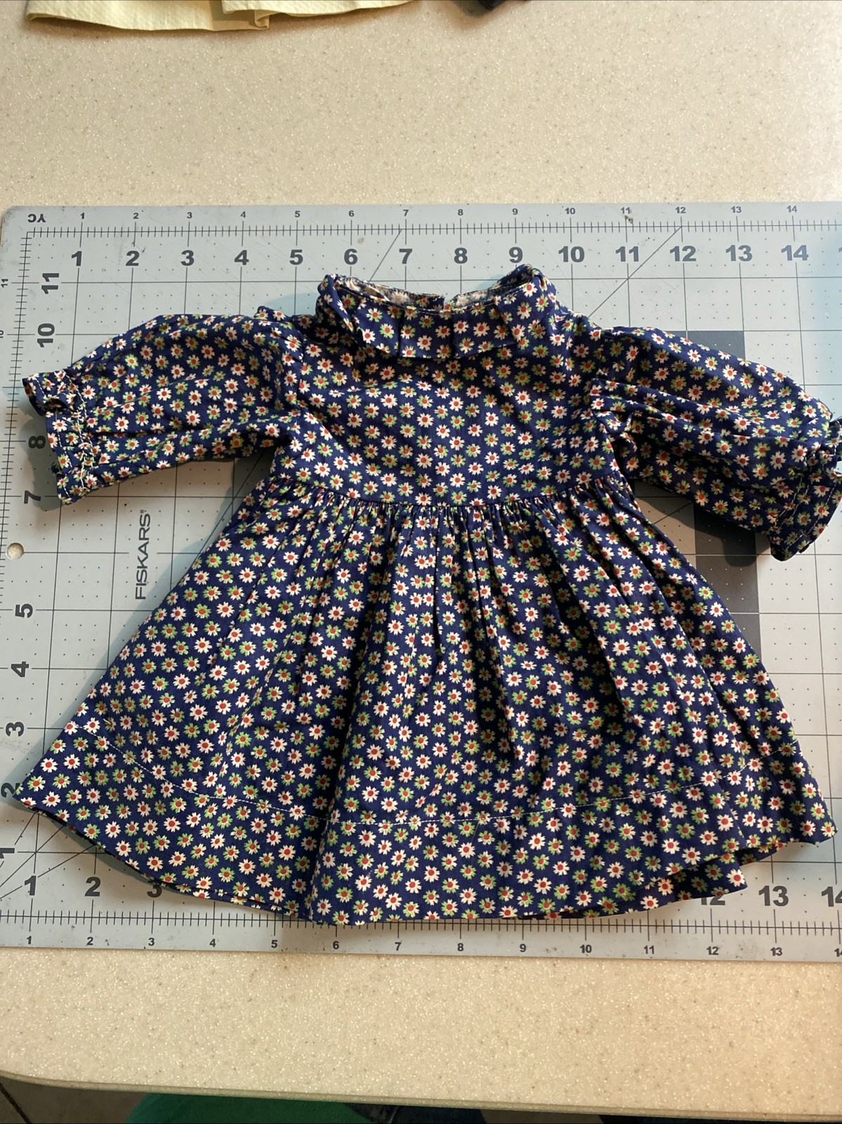 Vintage Doll Dress Blue Floral Cotton Outfit Handmade Doll Clothes