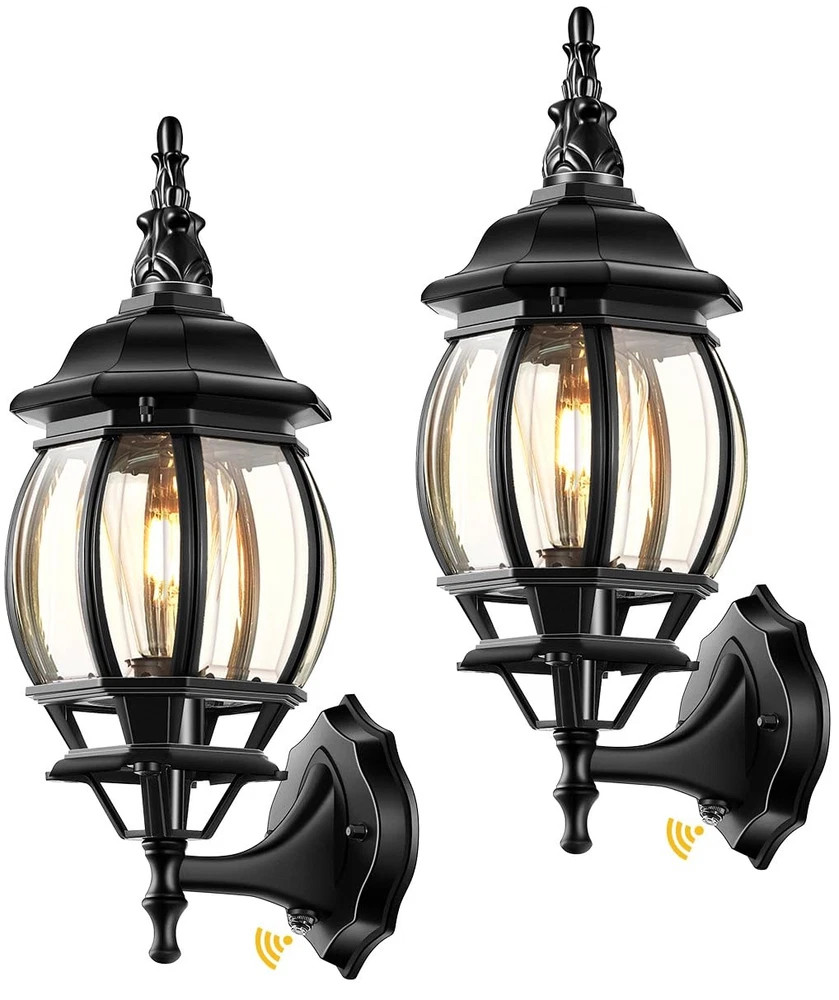 Outdoor Black Lantern Light Fixture 2PK Dusk to Dawn Sensor E26 Socket Wate