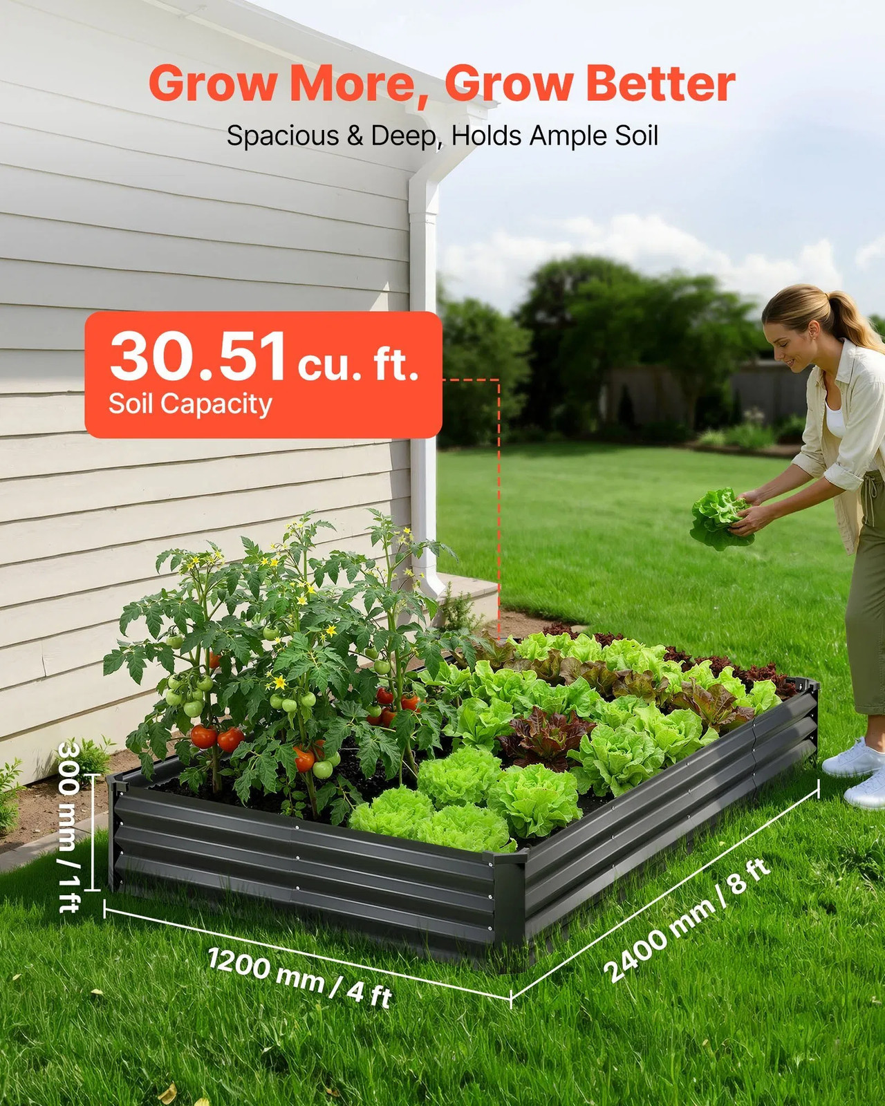 2 Pack Galvanized Raised Garden Beds, 8 x 4 x 1 ft, Rectangular Metal Planter B