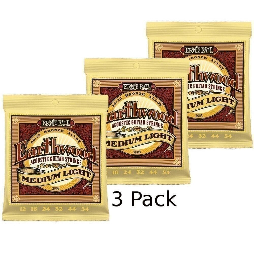 Ernie Ball Acoustic Guitar Strings Medium Light 2003 Earthwood 12-54 3 Pack