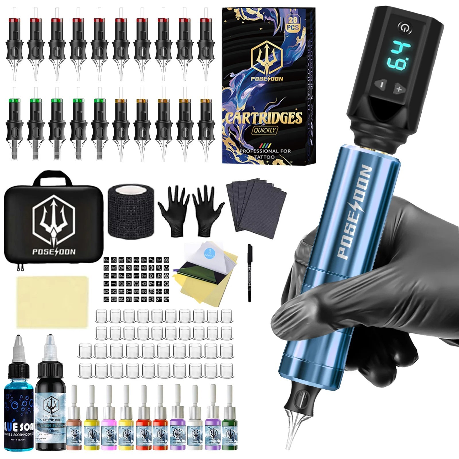 Wireless Tattoo Kit Complete for Beginners Pen Machine with Power Supply Needles