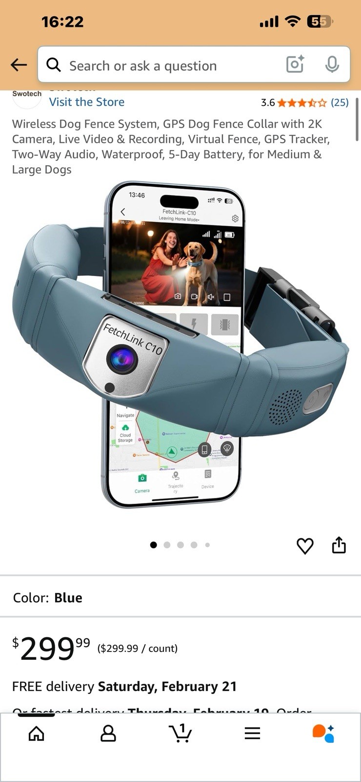 FetchLink Smart GPS Dog Collar with Camera, Two-Way Audio, Waterproof